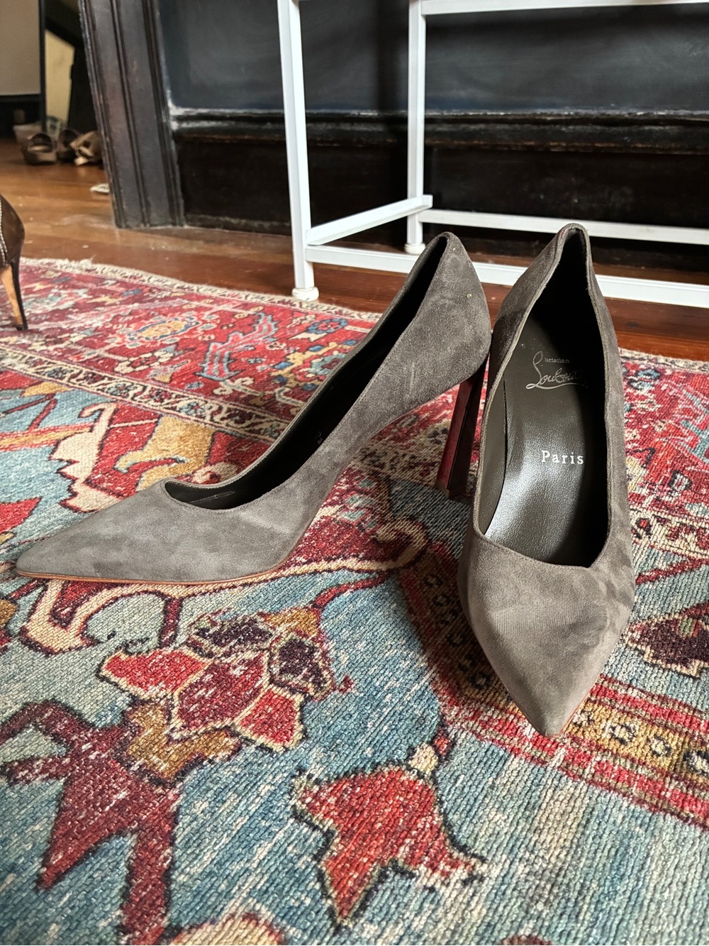 Christian Louboutin Taupe Suede Pointed Toe Pumps with Red Soles